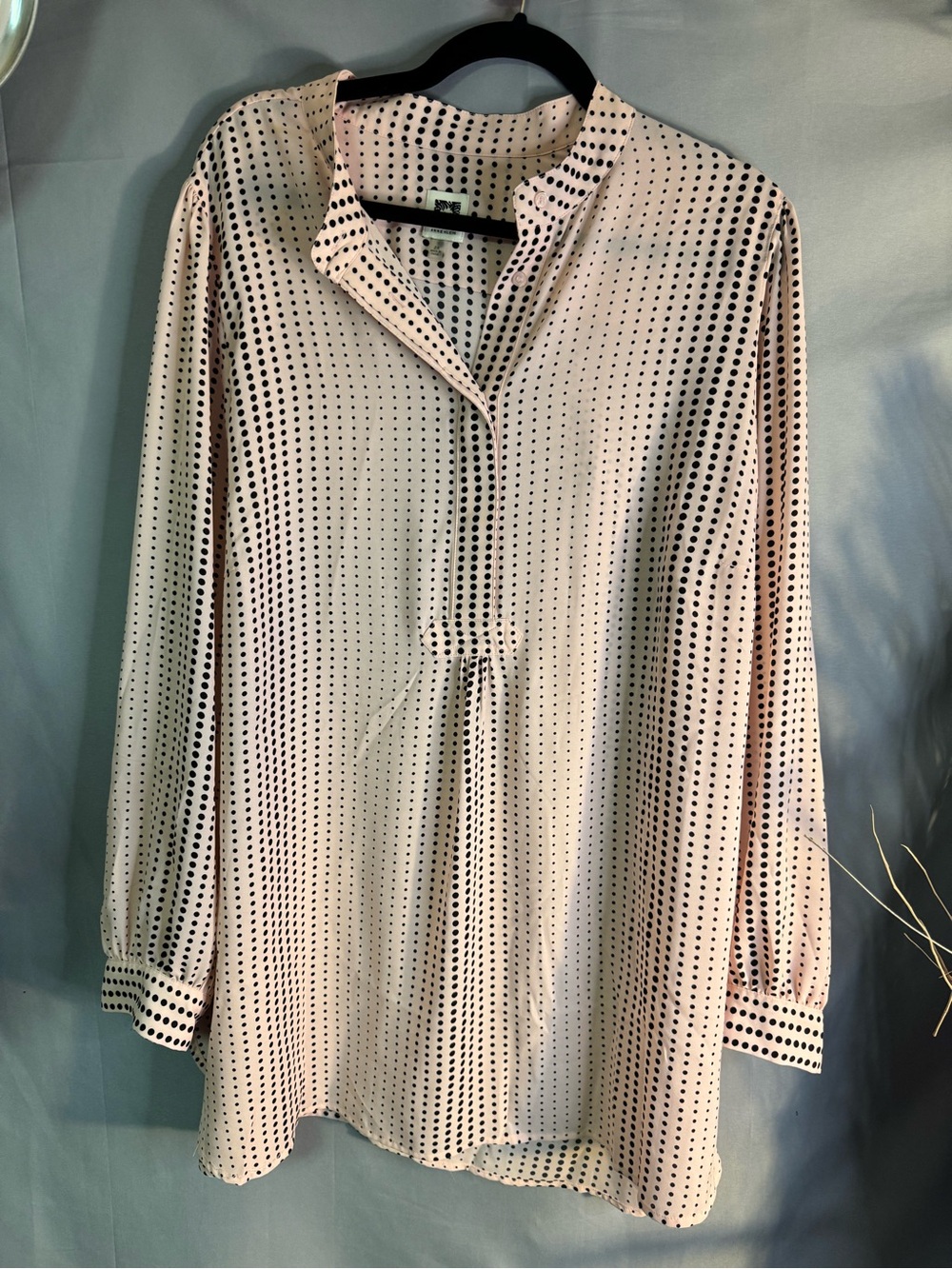 Anne Klein Light Pink and Black Polka Dot Tunic Blouse